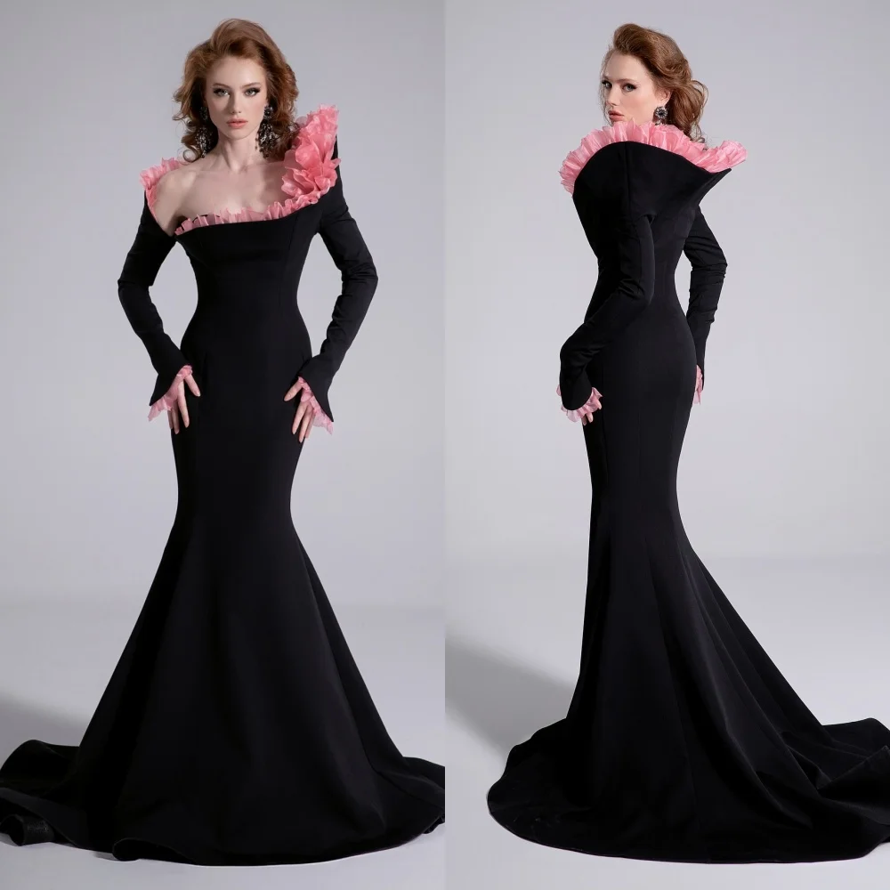 Customized Jersey Ruched Trumpet Off-the-shoulder Long Dresses Bespoke Occasion Celebrity Exquisite Modern Style