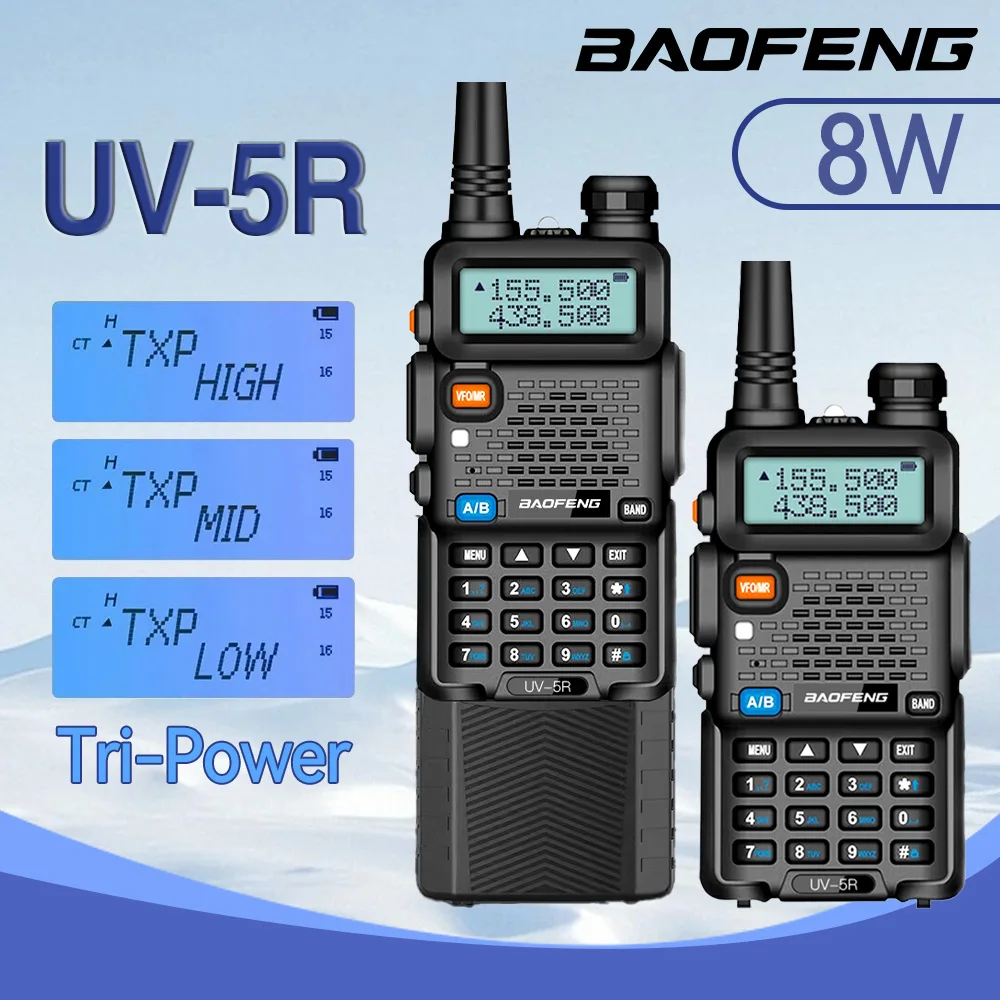 Baofeng 8W UV-5R Dualband-Amateurfunkgerät VHF/UHF FM CB 128 Kanäle 1800/3800mAh tragbares Handfunkgerät mit großer Reichweite für die Jagd, Zweiwege-Funkgerät Image