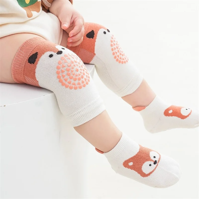 Kinder Baby Anti-slip Cartoon Knie Pads Socken Sets Dünne Baumwolle Mesh Krabbeln Stricken Knie Pads Infant Kleinkind Boden socken Für 0-3 Jahre Image