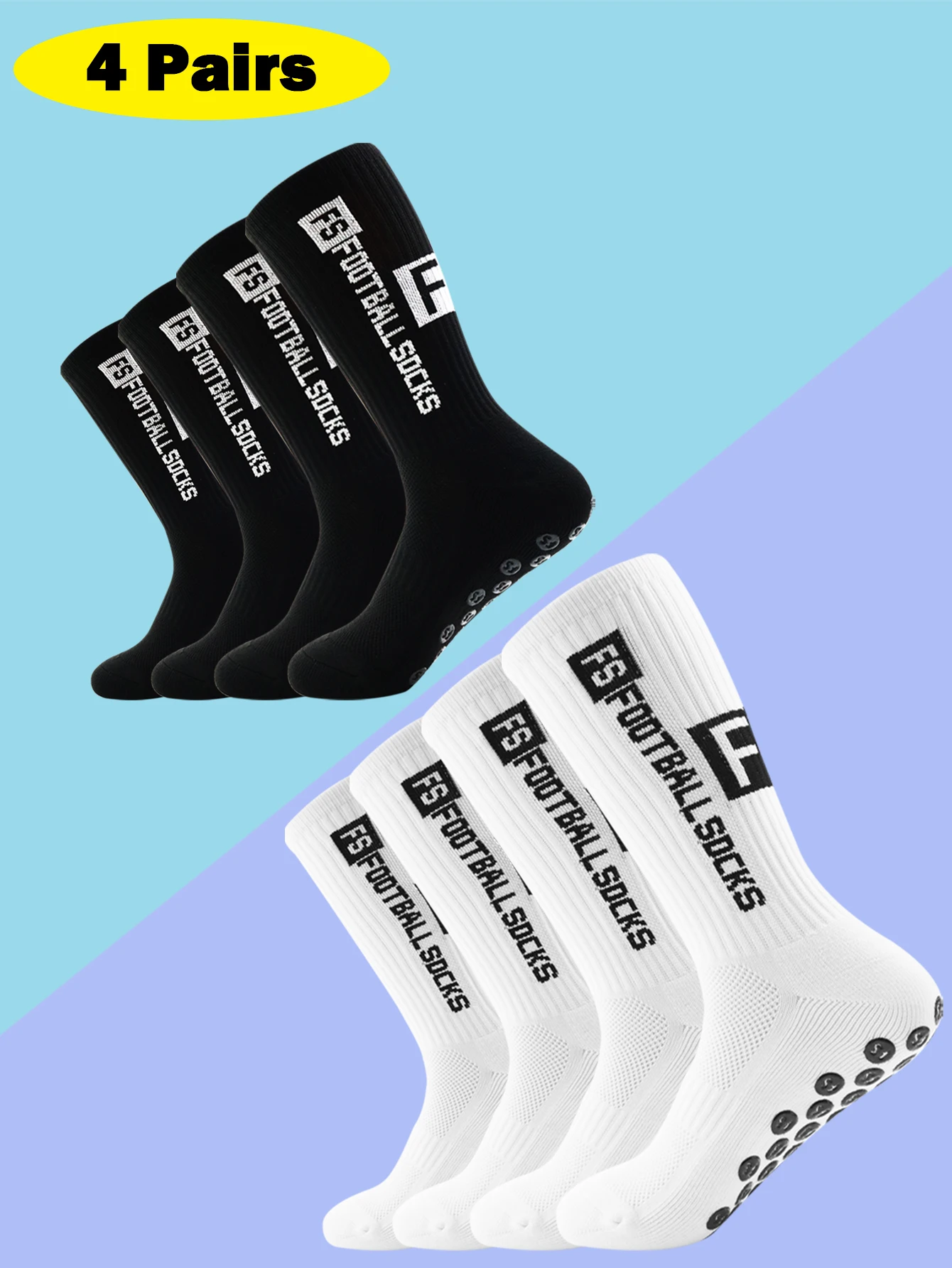 4 Paar Herren-Fußballsocken mit Griff, rutschfeste, rutschfeste Sportsocken mit Polsterpolstern für Fußball/Basketball/Hockey Image