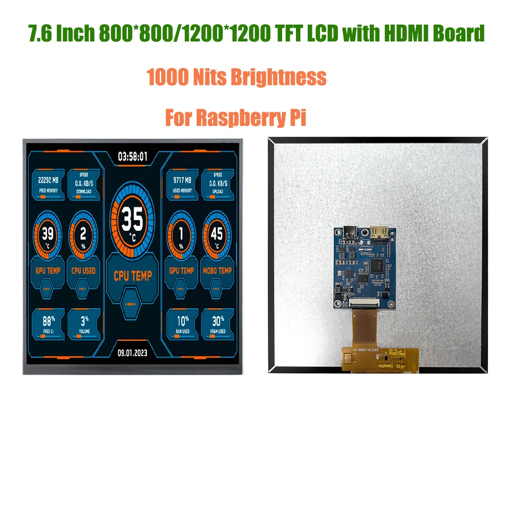 7,6 Zoll 800X800 MIPI 1000nits HD-MI Quadratisches TFT LCD-Display mit HD-MI Treiberplatine Image