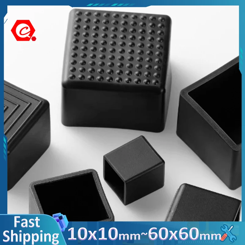 10x10mm~60x60mm Schwarze PVC Quadrat-/Rechteckrohr-Hülsen Weiche Gummi Rutschfeste Endkappen Tisch- und Stuhlbein-Abdeckungen Image