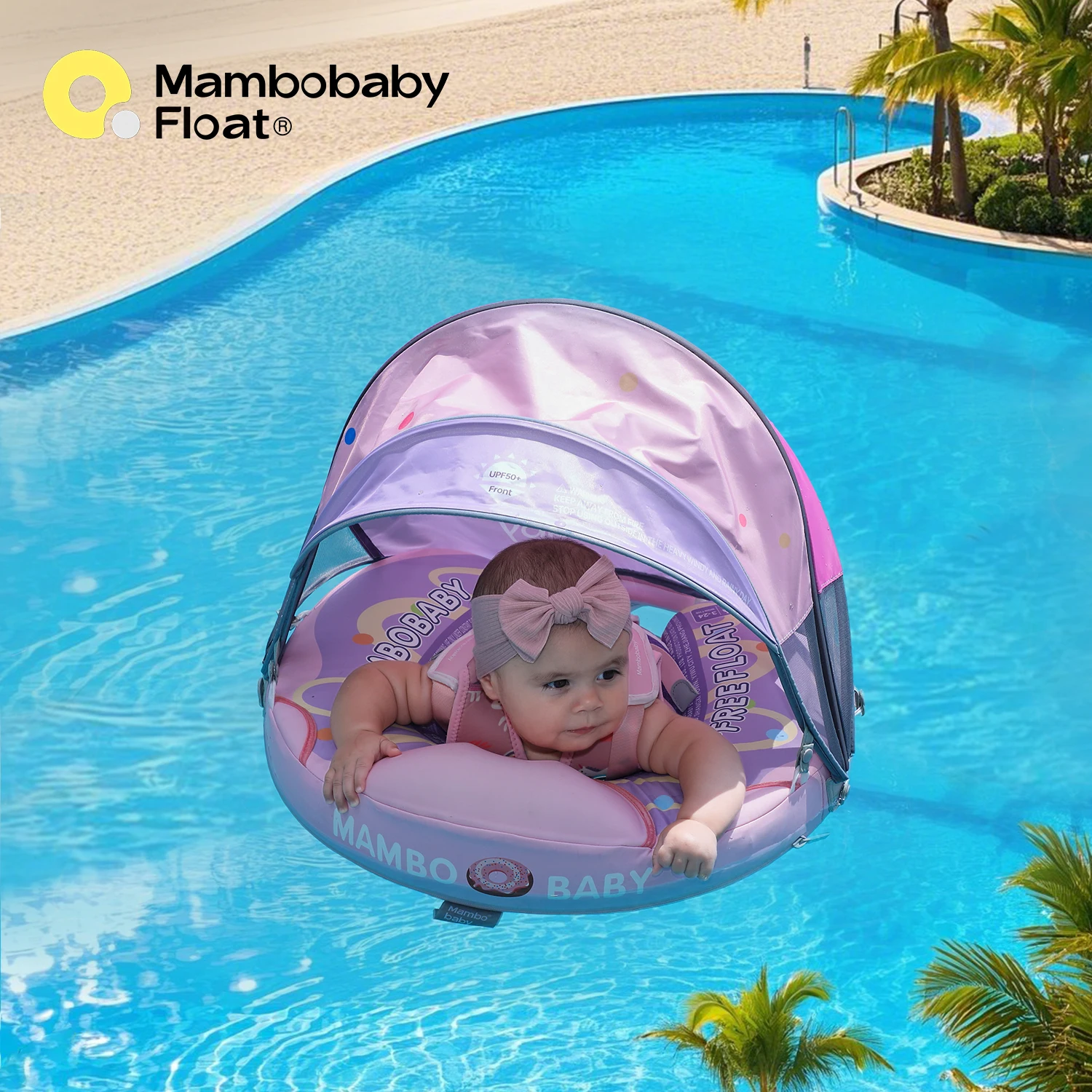 Mambobaby Schwimmring mit 98% UV-Schutz-Verdeck, Sicherer Luftfreier Kern, Baby-Schwimmring, Kleinkind-Pool-Schwimmring, Nicht-aufblasbarer Ring für Säuglinge Image