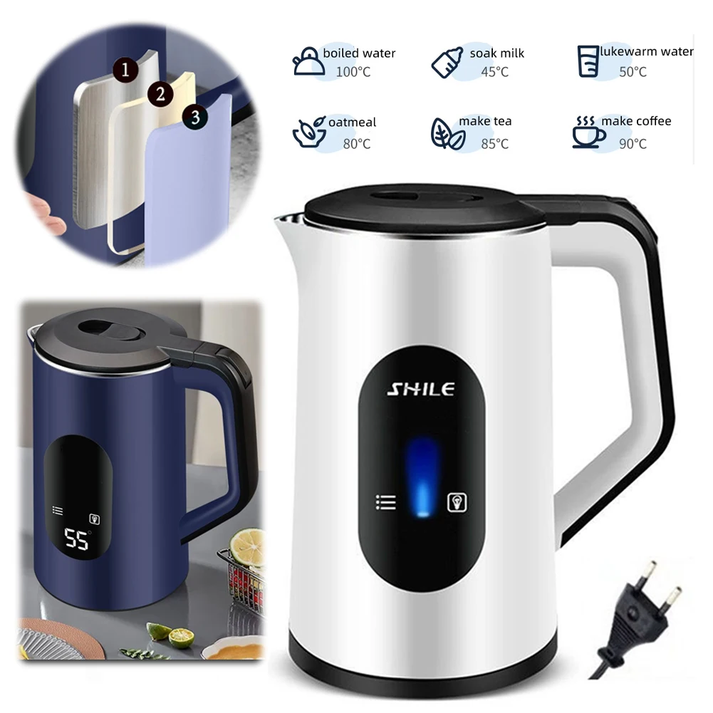 2,2L Edelstahl Elektrischer Wasserkocher mit Digitalanzeige 1500W Schnellkoch-Wasserkocher Heißwasserkocher für Zuhause und Küche Image