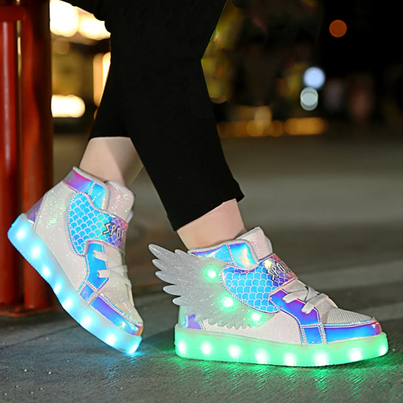 Flügel Schuhe Für Kind Sommer Mädchen Mode Lässig Kinder Schuhe Design Marke Stiefel Junge Beleuchtete Led Sport Turnschuhe