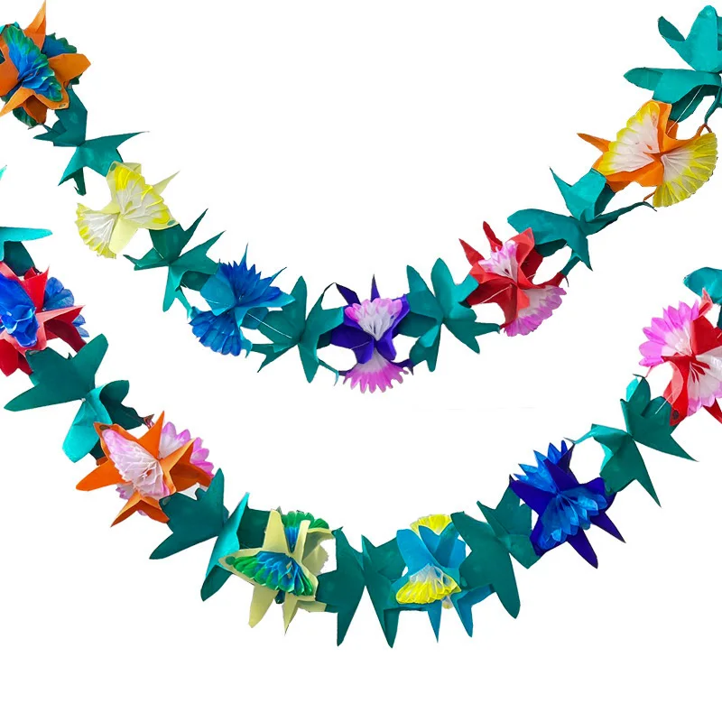 1 Stück bunte tropische Papiergirlanden, hawaiianische Partydekoration, Hibiskus-Blumengirlande, Sommer-Strand-Thema, zum Aufhängen für Geburtstag, Hochzeit Image