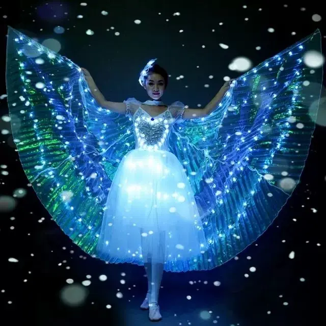 Cape à ailes lumineuses, jupe Tutu de Ballet, Costume de danse du lac des cygnes pour spectacle sur scène, robe en mousseline de soie transparente, tenue de récital