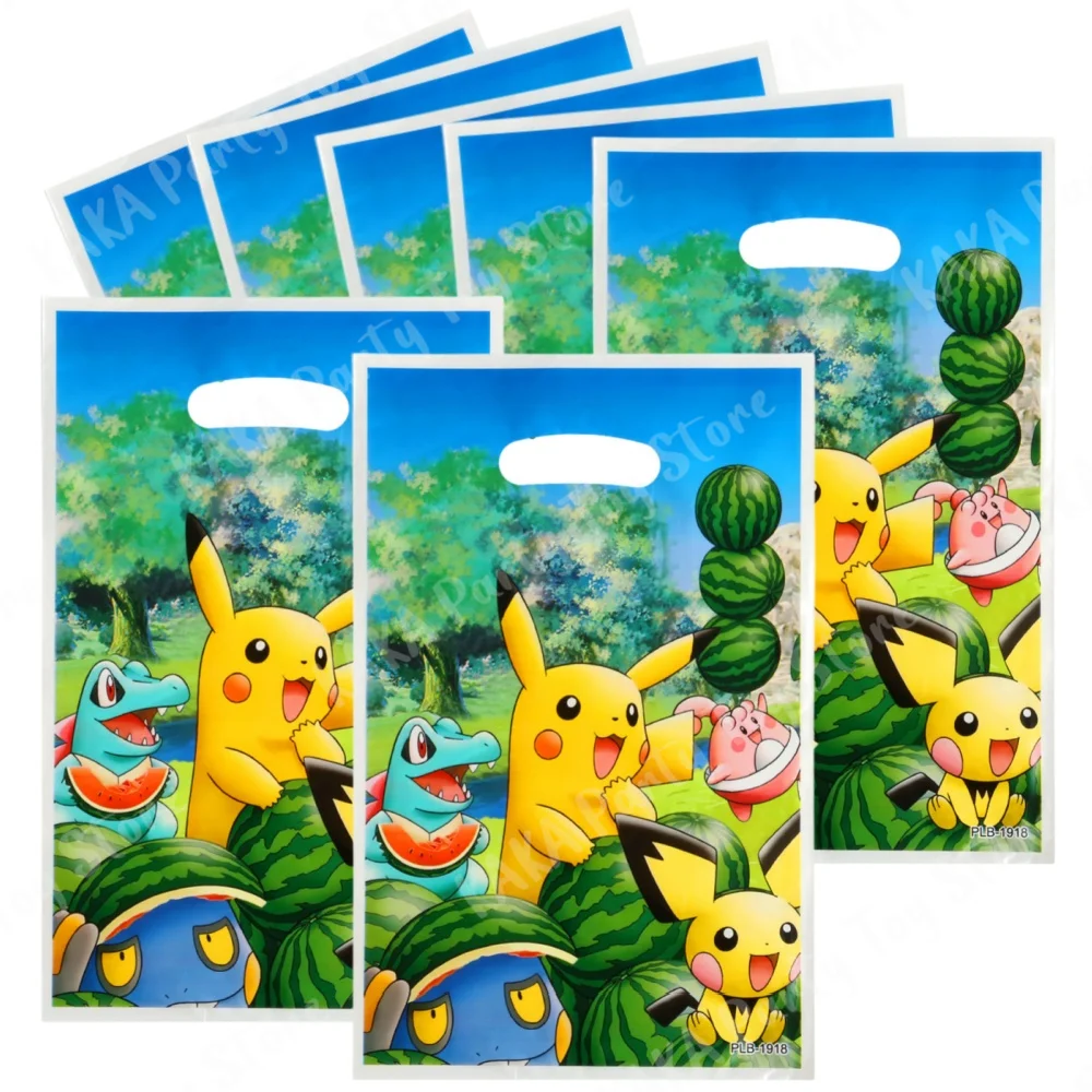 10–50 Stück Pokémon-Geschenktüten zum Geburtstag, Plastiktüten für Süßigkeiten und Schatzsuche mit Griffen, geeignet für Partygeschenke und Werbegeschenke Image