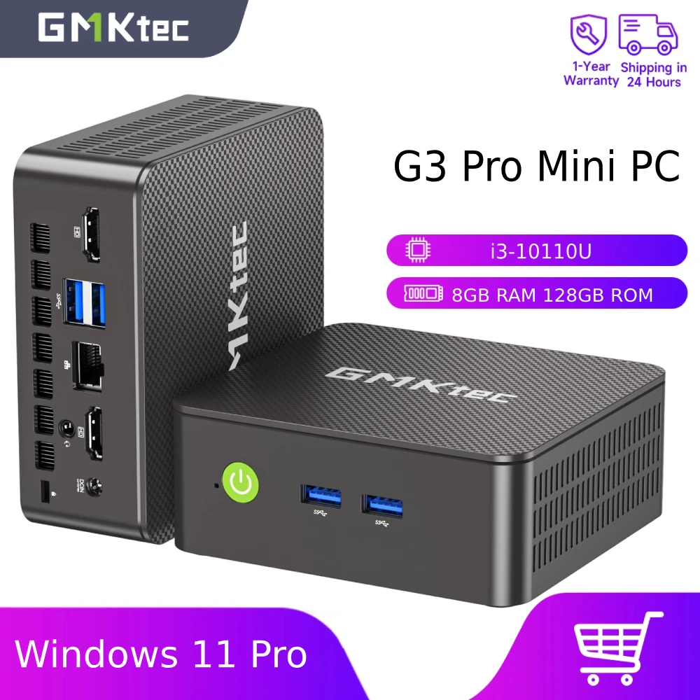 GMKtec G3 Pro Mini PC Intel i3-10110U Windows 11 Pro Mini PC 8GB DDR4 128GB PCIe M.2 SSD WiFi 6 BT5.2 Desktop Computer