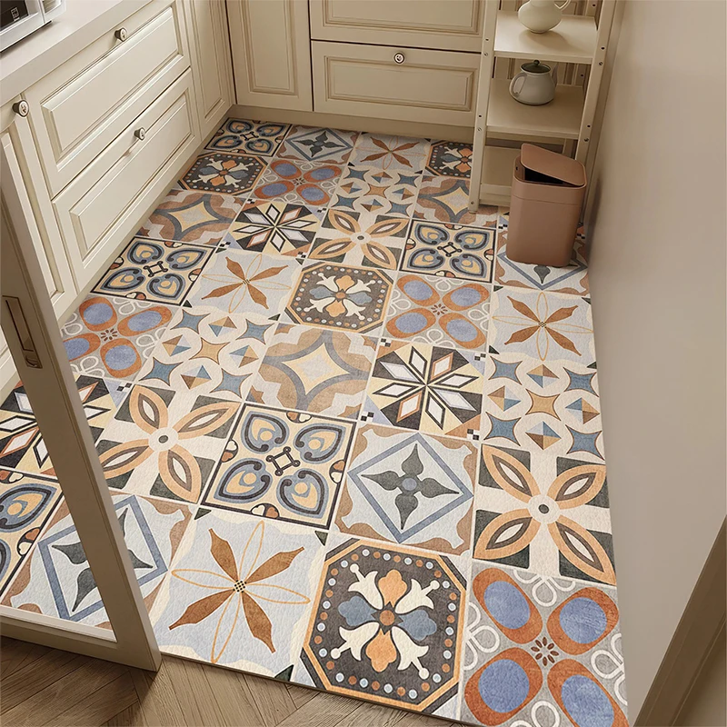 Rug for Kitchen Pvc Waterproof Leather Carpet Large Size Floor Mat Non-slip Oil-proof Home Decoration Rugs Alfombras De Cocina