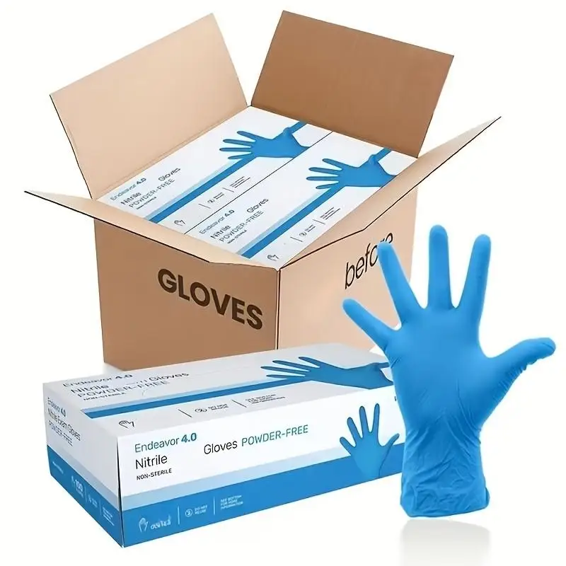 Blaue Nitrilhandschuhe sind langlebig, leicht, vielseitig einsetzbar und geeignet für Kosmetik, Friseurhandwerk, Reinigung und Tätowierung. Image