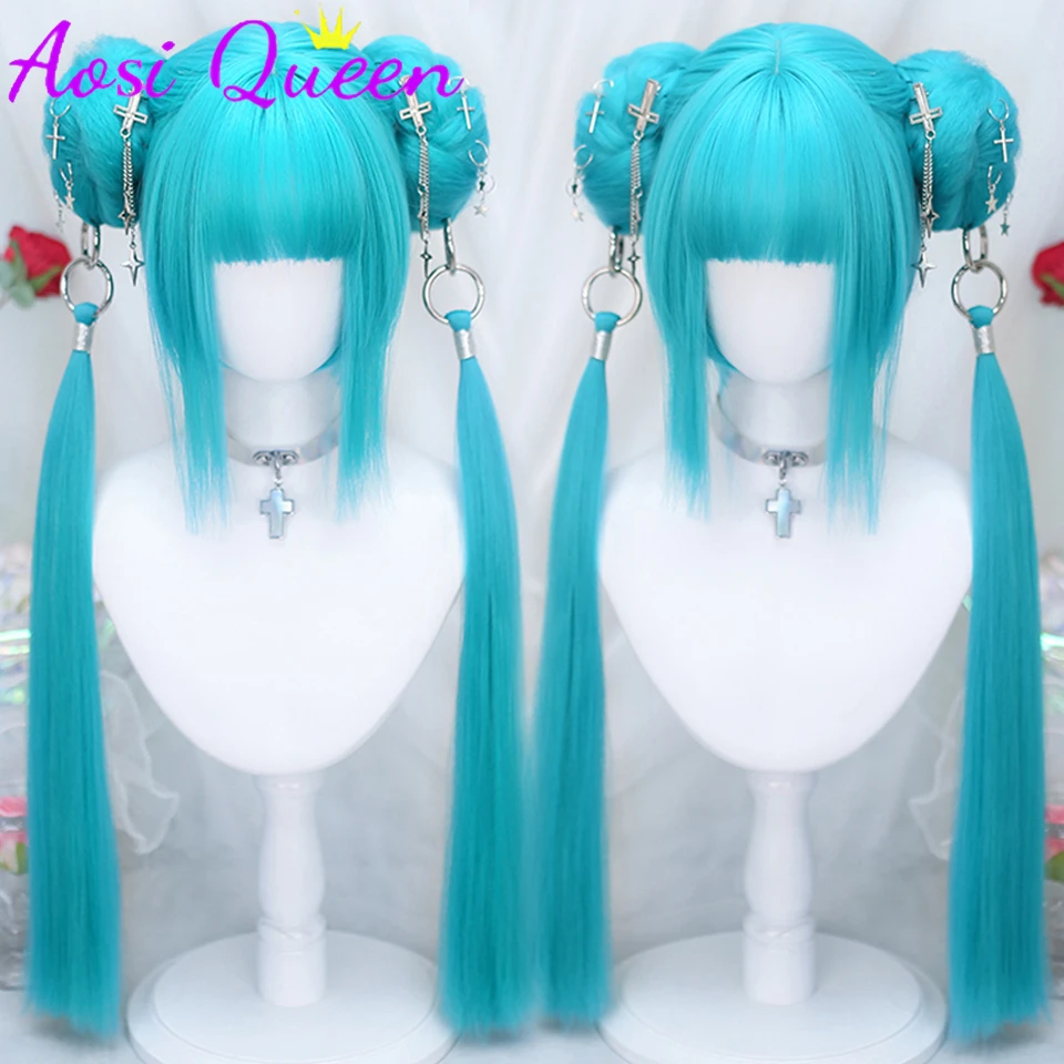 AOSI Synthetische Indigo Blau Kurze Haare Mit Ring Schnalle Pferdeschwanz Synthetische Lolita Kurze Glatte Haare Party Täglich Tragen Perücke Image