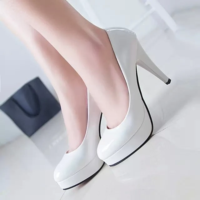 Frauen Pumpen Mode Klassische Patent Leder High Heels Schuhe Nud Kopf Paltform Hochzeit Frauen Kleid Schuhe Plus Größe 34-42