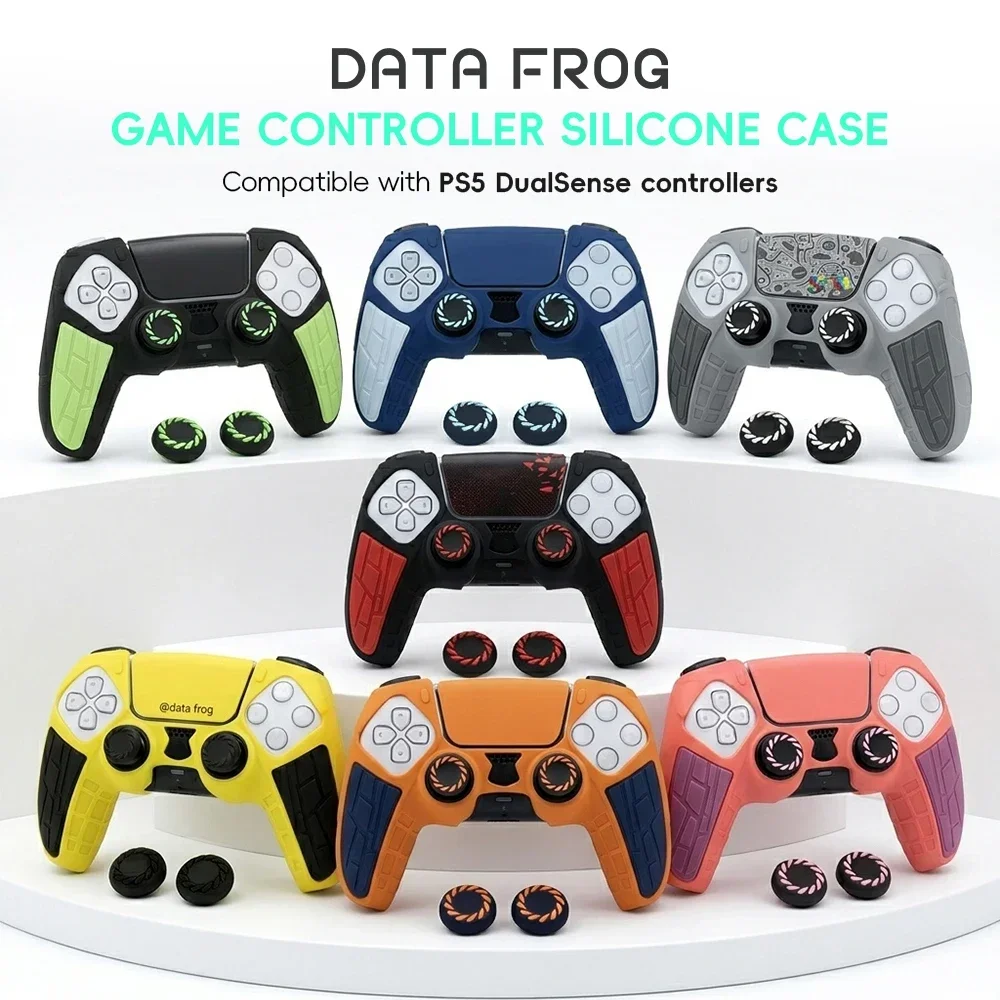 DATA FROG Für PS5 DualSense Retro Graue Silikonhülle mit Thumbstick-Kappen Image