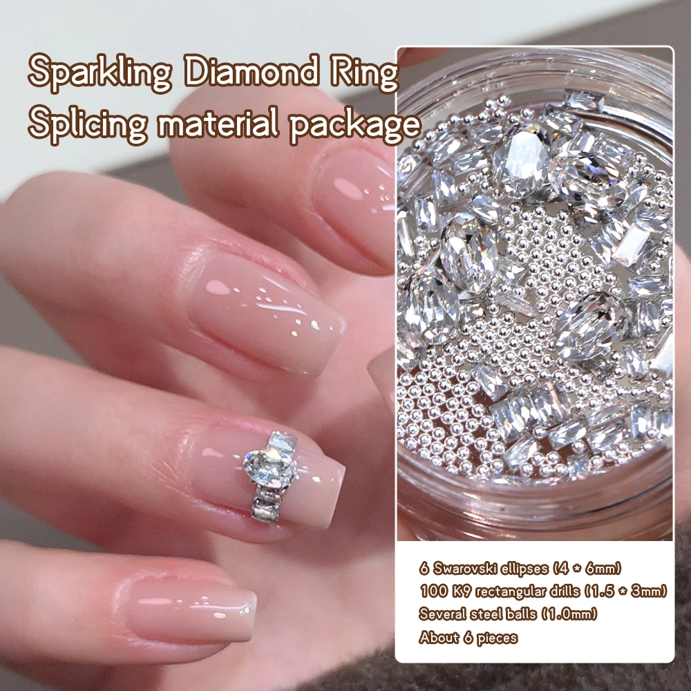 KANIU 1 Box Gemischte Formen Nagelrhinestones Set 1,5x1,5 Quadratisch 1,5x3 Rechteckig Zirkonia Nagelkunst Dekorative Ringe Strass-Kit Image