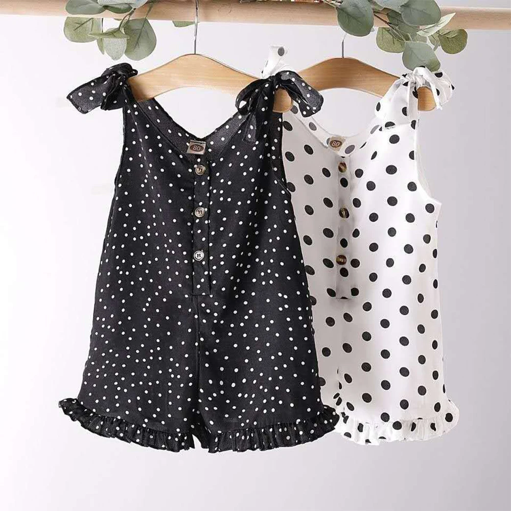 Kinder overalls neue Tupfen Baby Mädchen Kleidung Baby Stram pler Kinder Overall Sommer ärmellose Knopf 1-5y Mädchen Outfits Image