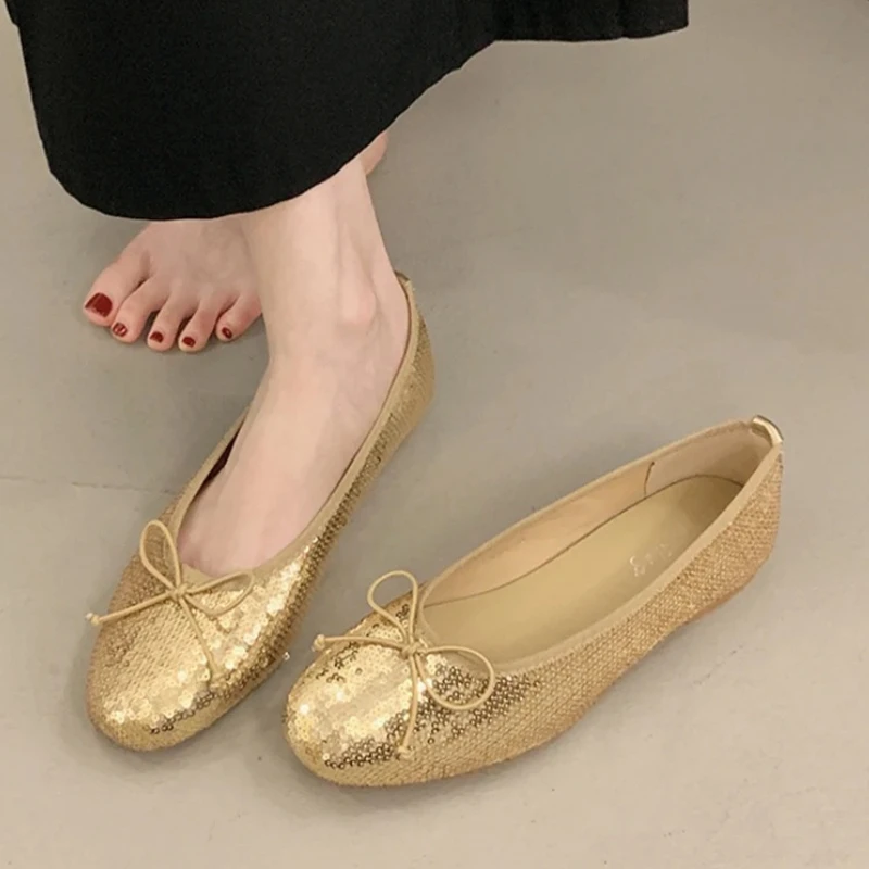 Bling Damen Flats Elegante Ballerinas mit Schleife Flache Loafer Sandalen Freizeitschuhe Sneaker Walking Sport Kleiderschuhe Zapatos Image