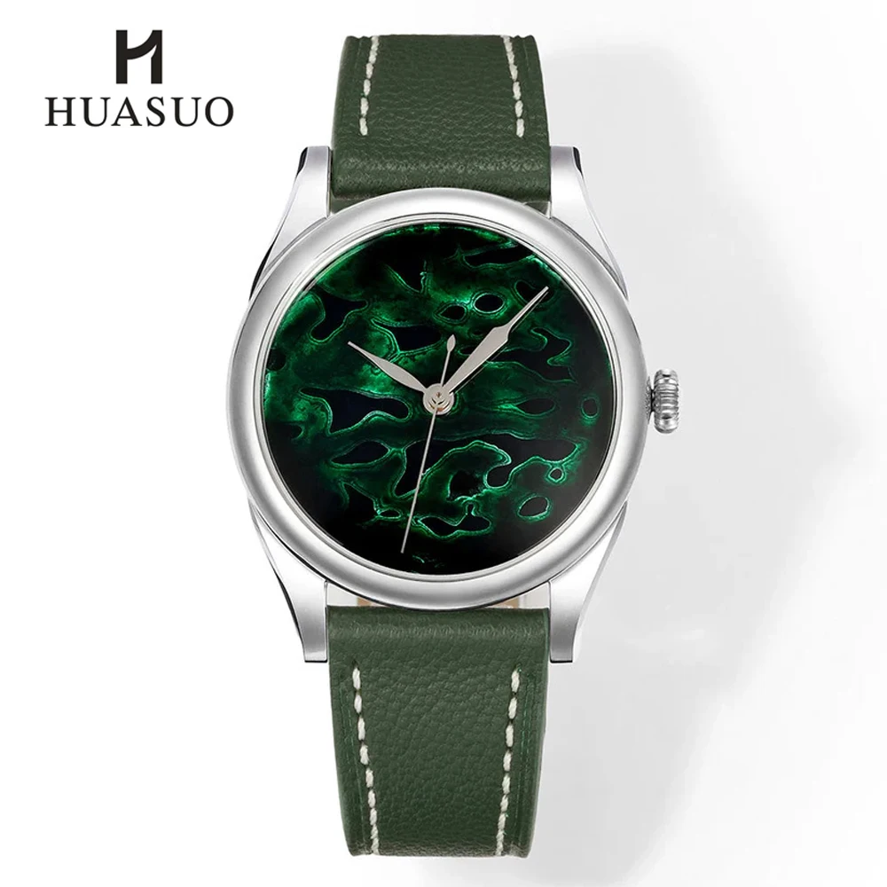 HUASUO 38mm Lack Zifferblatt Kleid Herren Mechanische Uhr PT5000 Automatikwerk Saphir 316L Edelstahl Luxusuhren Image