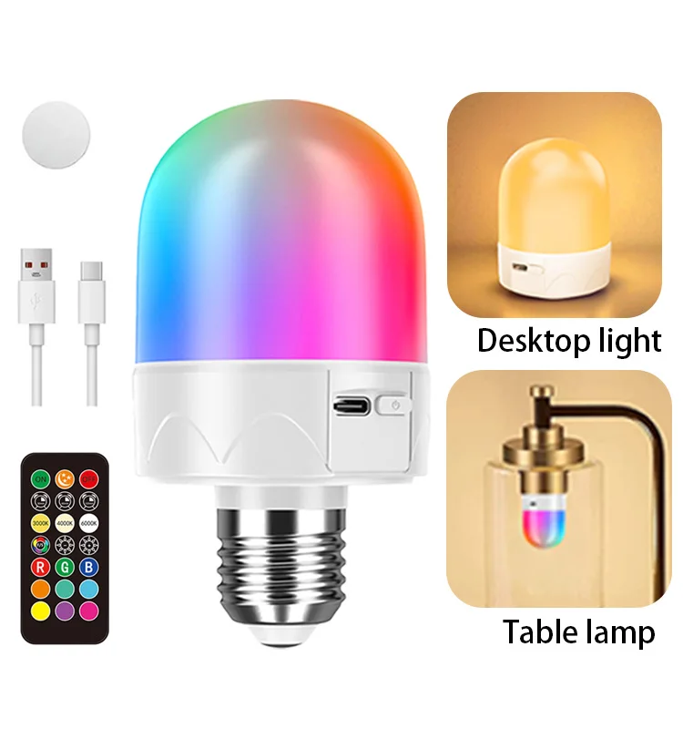 RGB-Farbige Wiederaufladbare Glühbirne mit Fernbedienung E27 Batteriebetrieben für Nicht-Festverdrahtete Wandleuchten Pendelleuchten Image