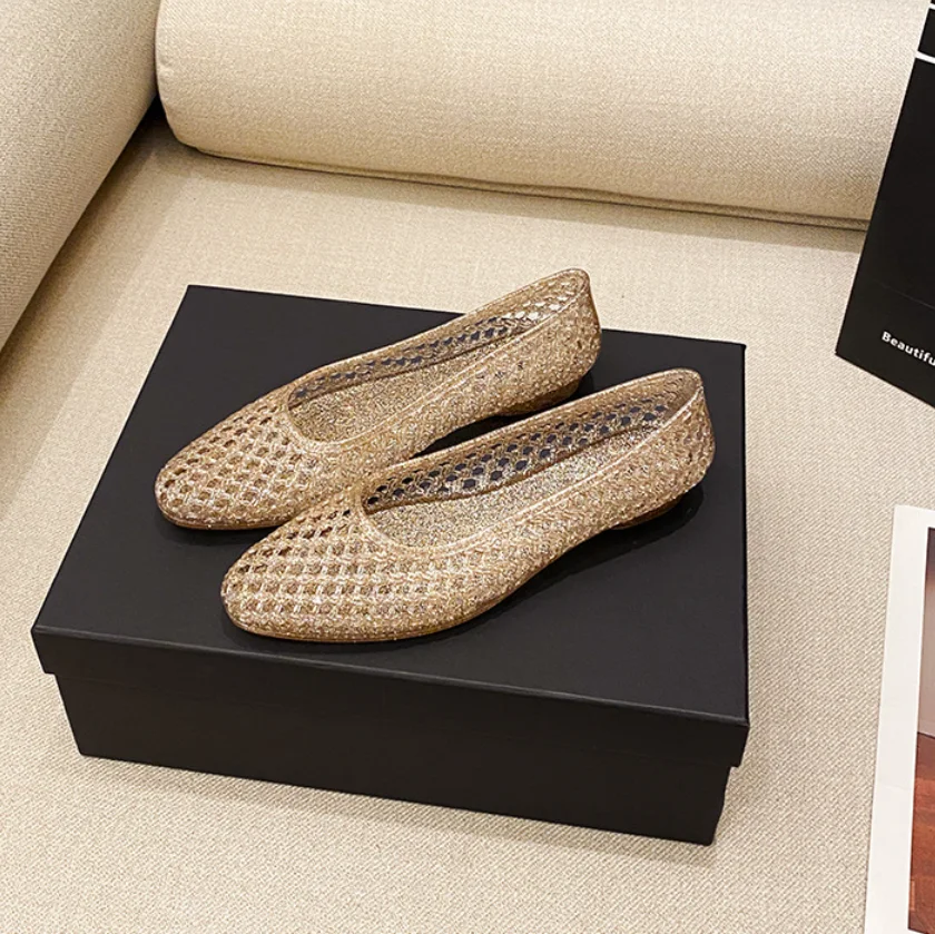 Neue Jelly-Schuhe für Damen, transparente Sandalen, bequeme flache Schuhe, atmungsaktive flache Schuhe für Damen, Größe 36–40