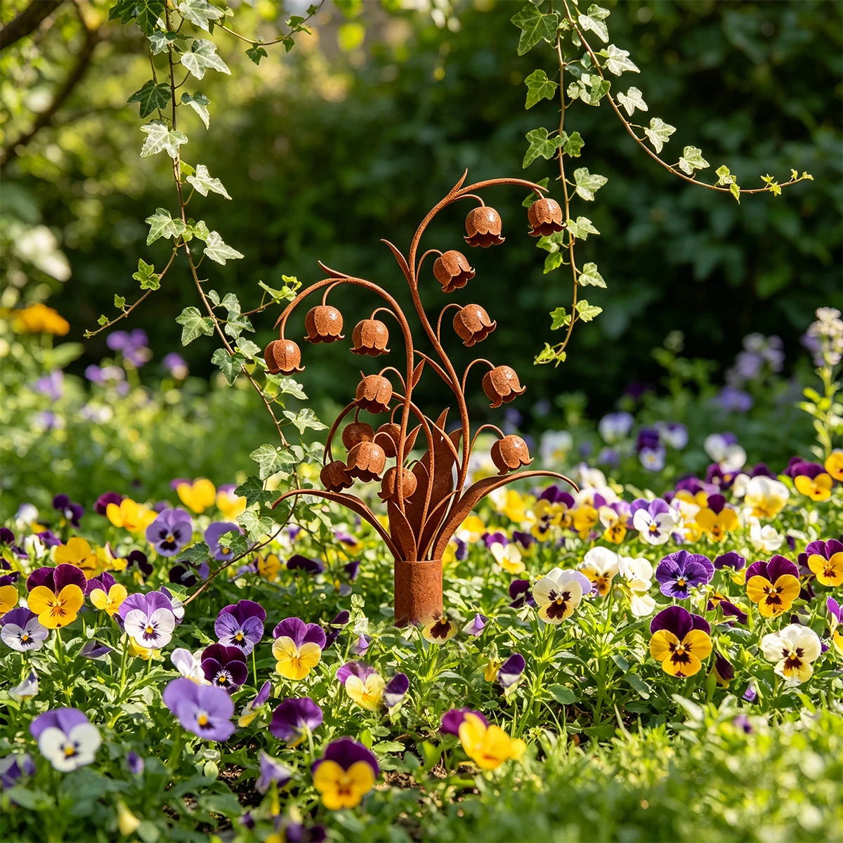 1 piquet décoratif de jardin en fer forgé, piquet décoratif de jardin en forme de muguet, décoration extérieure, décoration de jardin, adapté aux piquets de jardin, à insérer dans les parterres de
