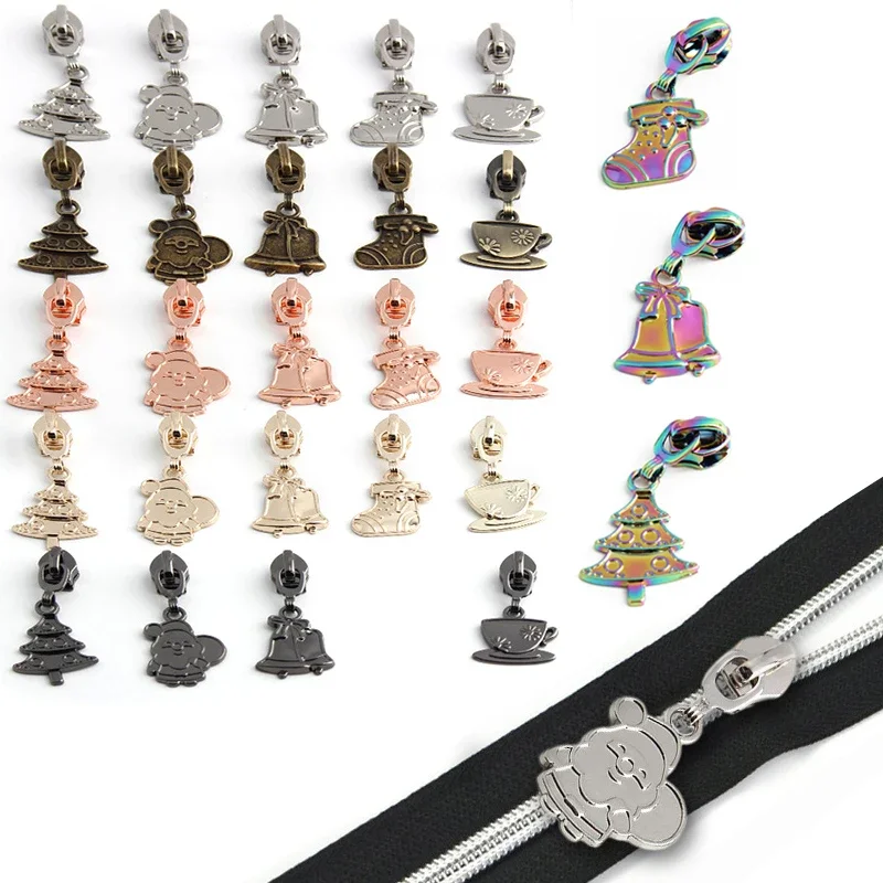 5 Stück Weihnachtskollektion Metall-Nylon-Reißverschlussziege, abnehmbare dekorative Reißverschlussschieber für Taschen Image