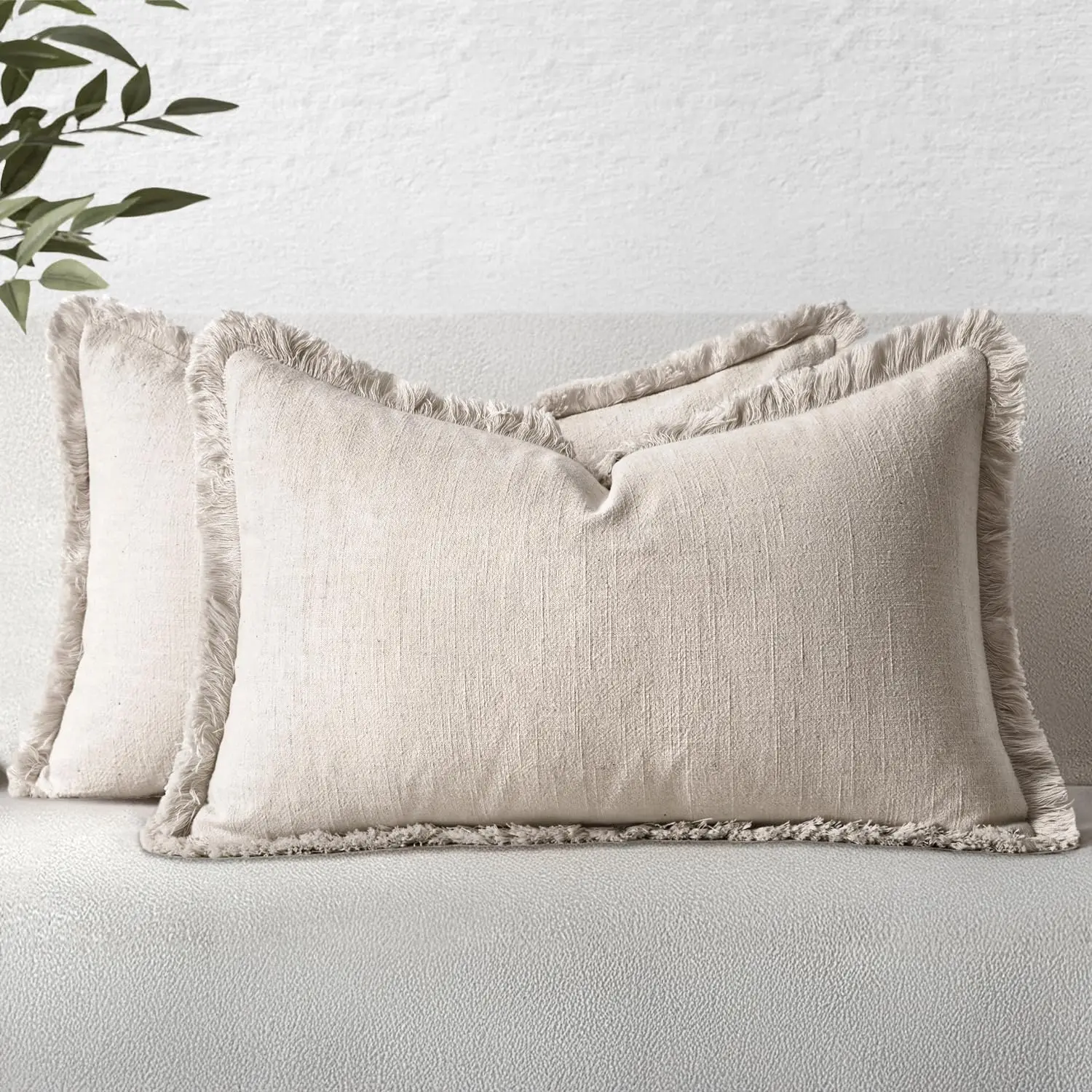 30x50cm Dekorative Kissenbezüge aus Weichem Leinen mit Fransen Boho Vintage Kissenhülle mit Quasten Akzent-Kissenbezug für Couch und Bett Image