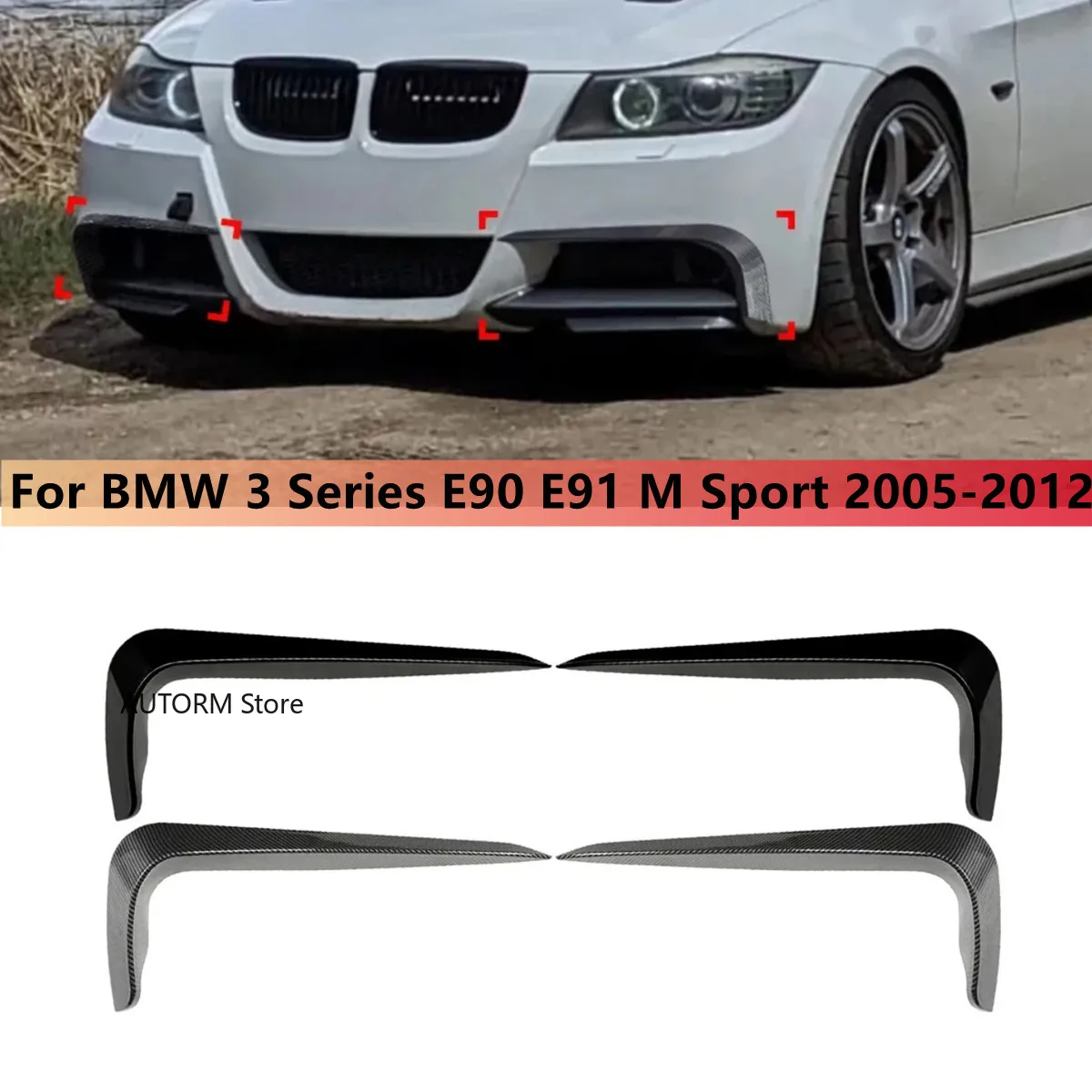 Paar Frontstoßstange Nebelscheinwerfer Rahmen Splitter Trim Up Canards Flossen Nebelscheinwerfergehäuse für BMW 3er E90 E91 M Sport 2005–2012 Image