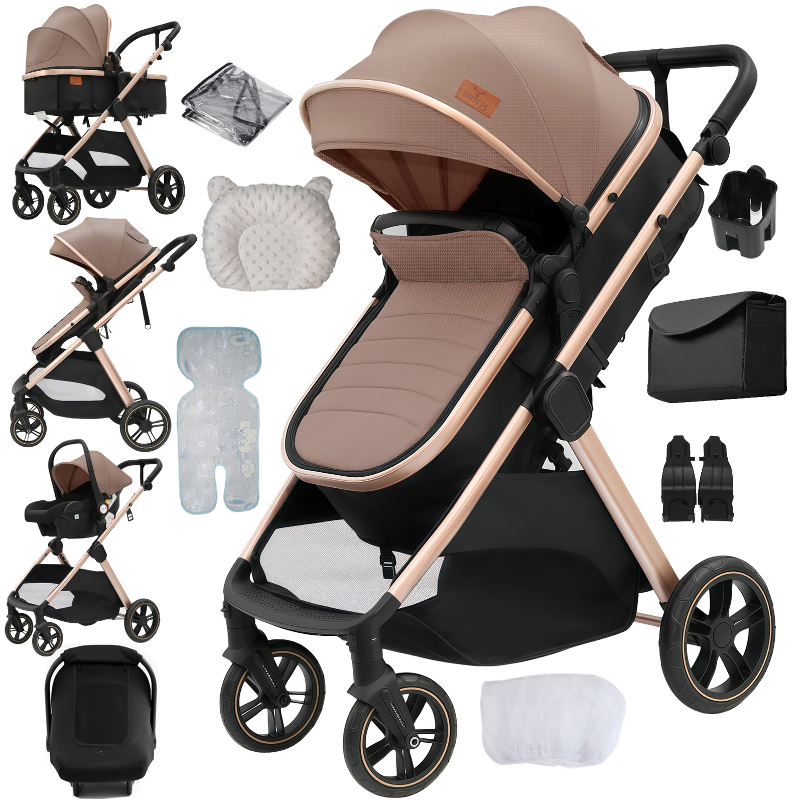 Kinderwagen 3-in-1 Leichtes Faltbares Reisesystem Neugeborenen-Kinderwagen Hochlandschafts-Buggy mit Umkehrbarer Liegefläche Tragbarer Kinderwagen Image