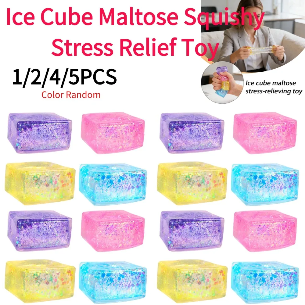 1/2/4/5 Stück Eiswürfel-Maltose Squishy Stressabbau-Spielzeug Tragbares Quadratisches Quetsch-Fidget-Ball Weiches Elastisches Entspannungs-Handspielzeug Image