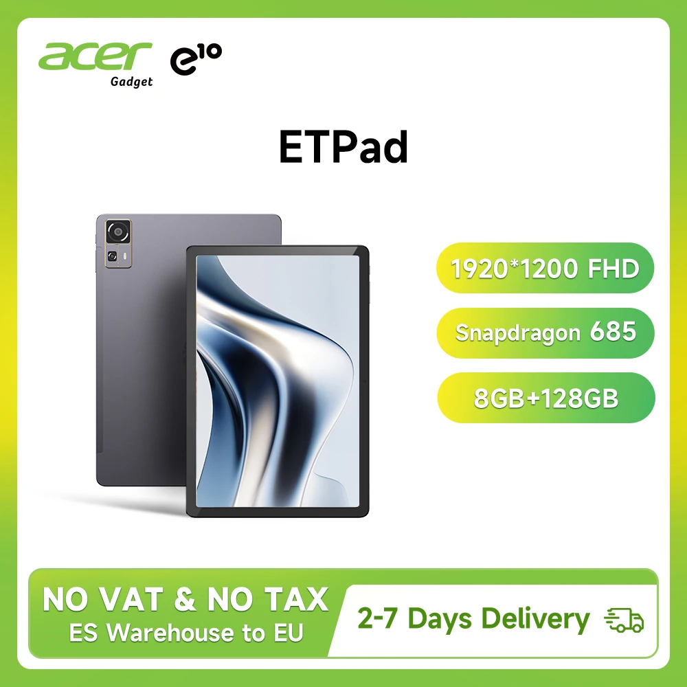 Acer Gadget e10 ETPad Tablet Snapdragon685 10,95-Zoll Google WidevineL1 1080P Display 8GB RAM 128GB ROM 2,4G/5G 7000mAh Bluetooth 5.0 ﻿ Tablets Image