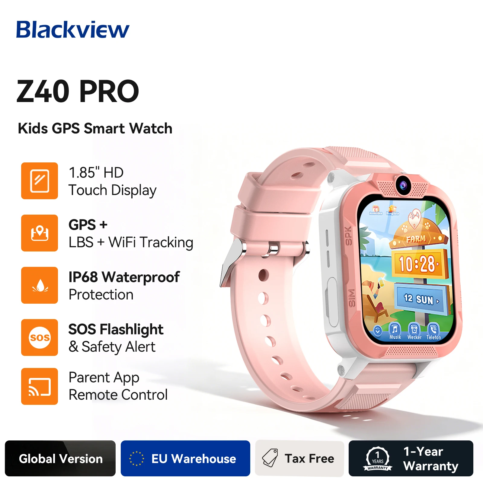 Blackview Z40 Pro Kinder-Smartwatch LBS+WiFi+GPS Dreifache KI-Positionierung Große 850mAh Batterie 4G Videoanruf Telefon-Uhr Smartwatch
