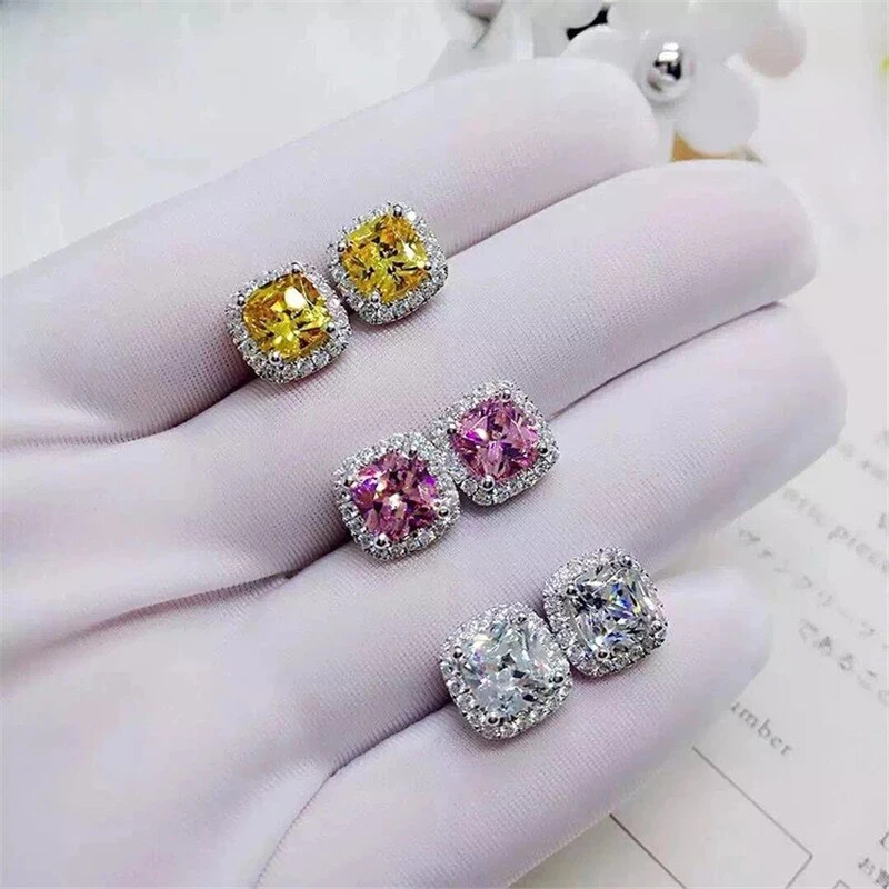 CAOSHI Luxus frauen Stud Ohrringe für Party Dazzling Rosa/Weiß/Gelb Zirkonia Zubehör Exquisite Design Schmuck Chic geschenk Image
