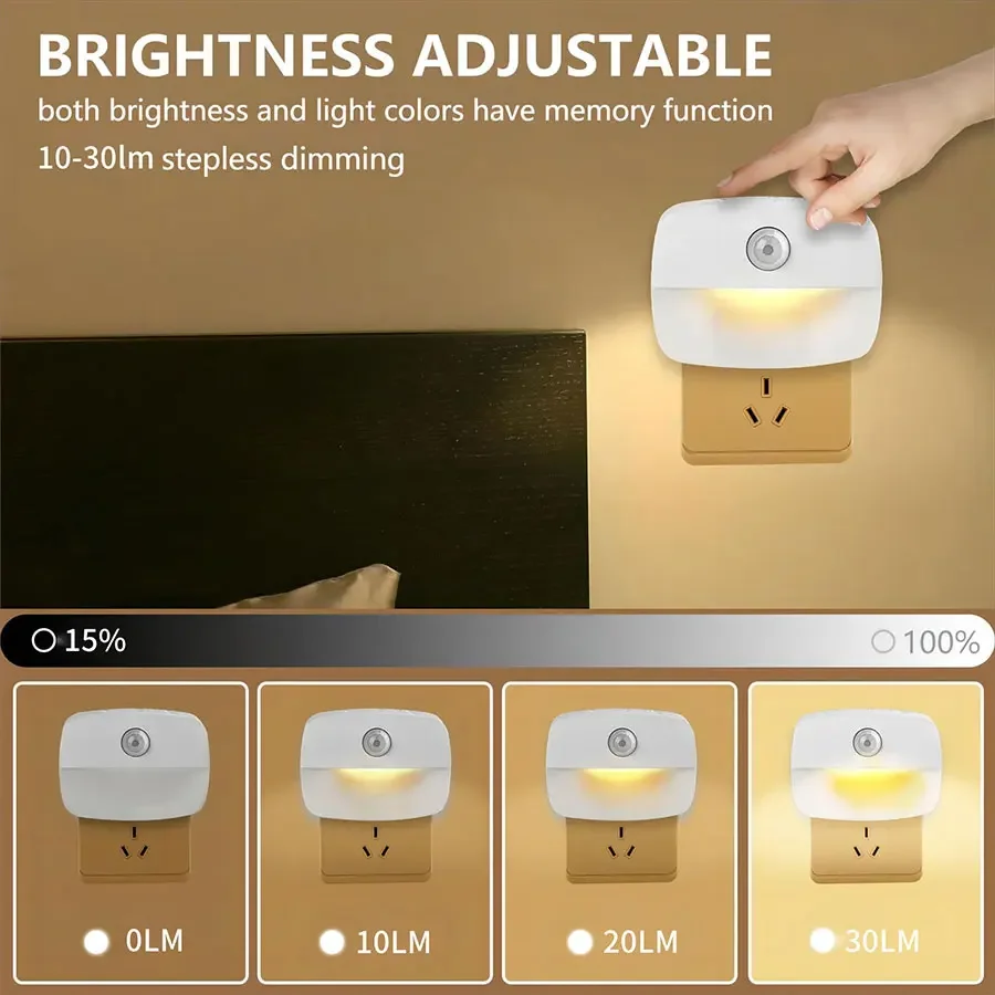 Sensor-LED-Nachtlicht EU/US-Steckdose 3 Modi Nachtlampe für Kinder Nachtlichter Kabellose Wand-Nachttischlampe Schlafzimmer-Nachtlampe