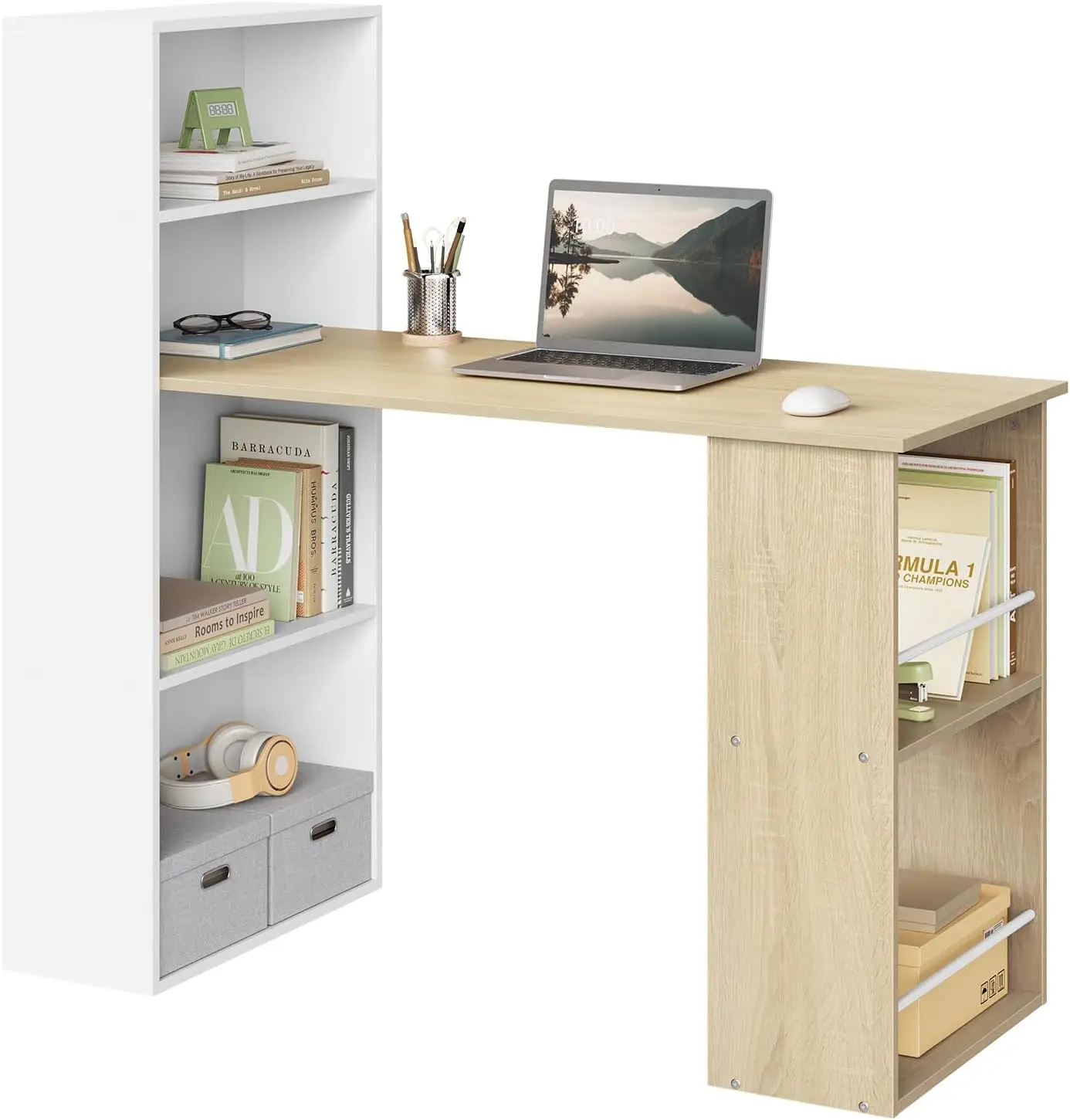 EUGAD 122 x 120 x 55 cm Computer-Büroschreibtisch, moderner Eck-Schreibtisch mit Ablageflächen für das Wohnzimmer, das Heimbüro