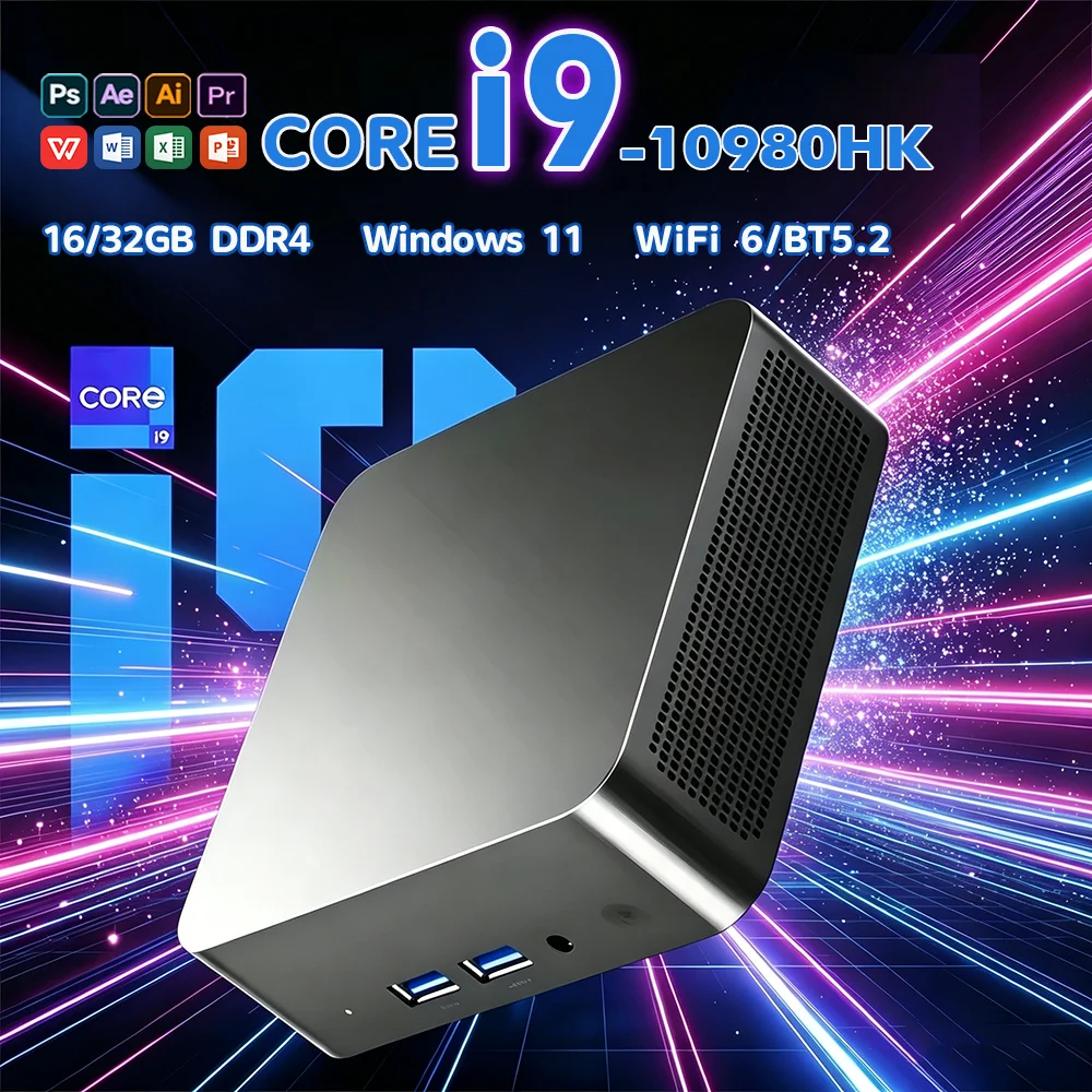 2026 NEW Core i9-10980HK Portable Mini PC Computer Windows 11 16GB/32GB DDR4 1/2TB SSD Gaming Computer WiFi 6 office Desktop