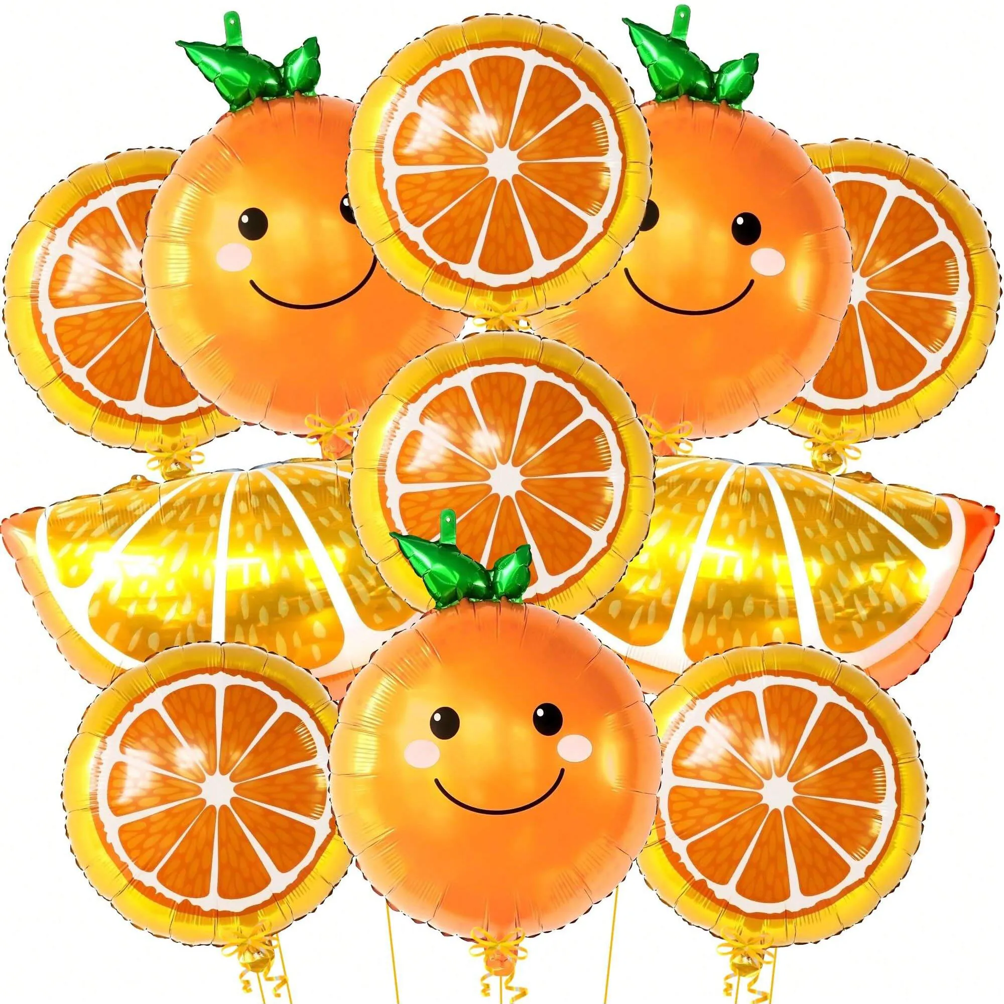 11-teiliges riesiges Orangenfrucht-Ester-Filmballon-Set, niedliche orangefarbene Frucht-Geburtstagsfeier-Dekorationsballons Image