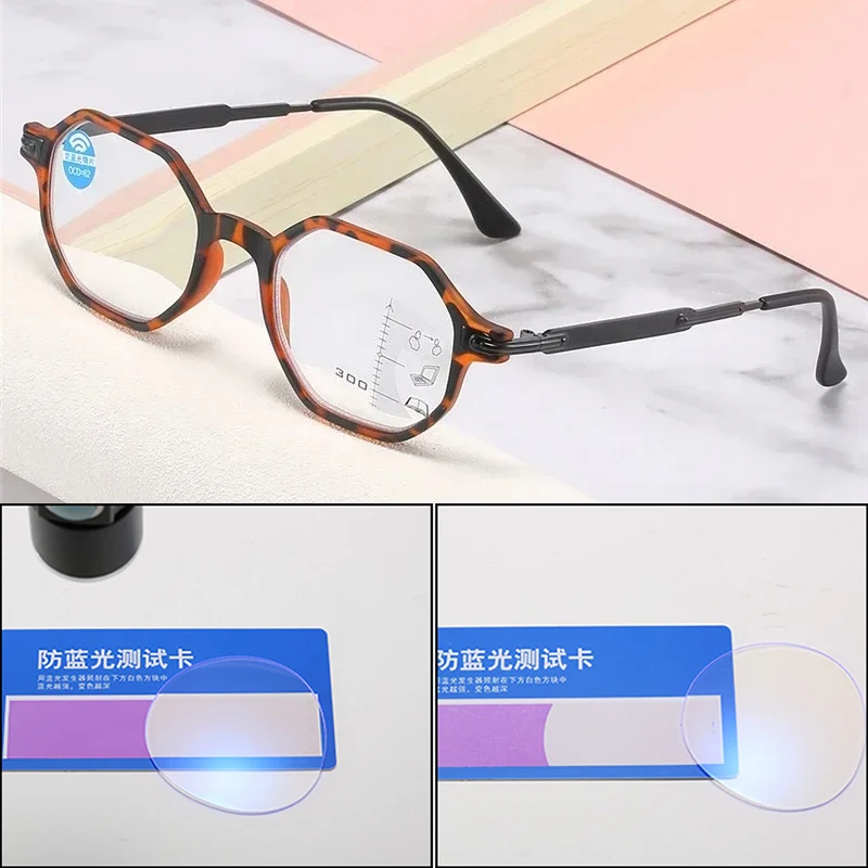 Multifokale Lesebrille +1,0 + 1,5 + 2,0 + 2,5 + 3,0 + 3,5 Anti-Blaulicht-Hyperopie-Brille Neutrale HD-Presbyopie-Brille Image