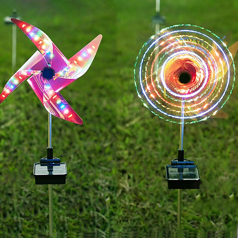 2 PCS Solar Colorful Decorative Lights Wind Spinner Outdoor Lights, IP44 Waterproof Solar Pathway Lights, Solar Pinwheel Colorful Lamp with Kinetic Wind Spinner for Patio Lawn Garden