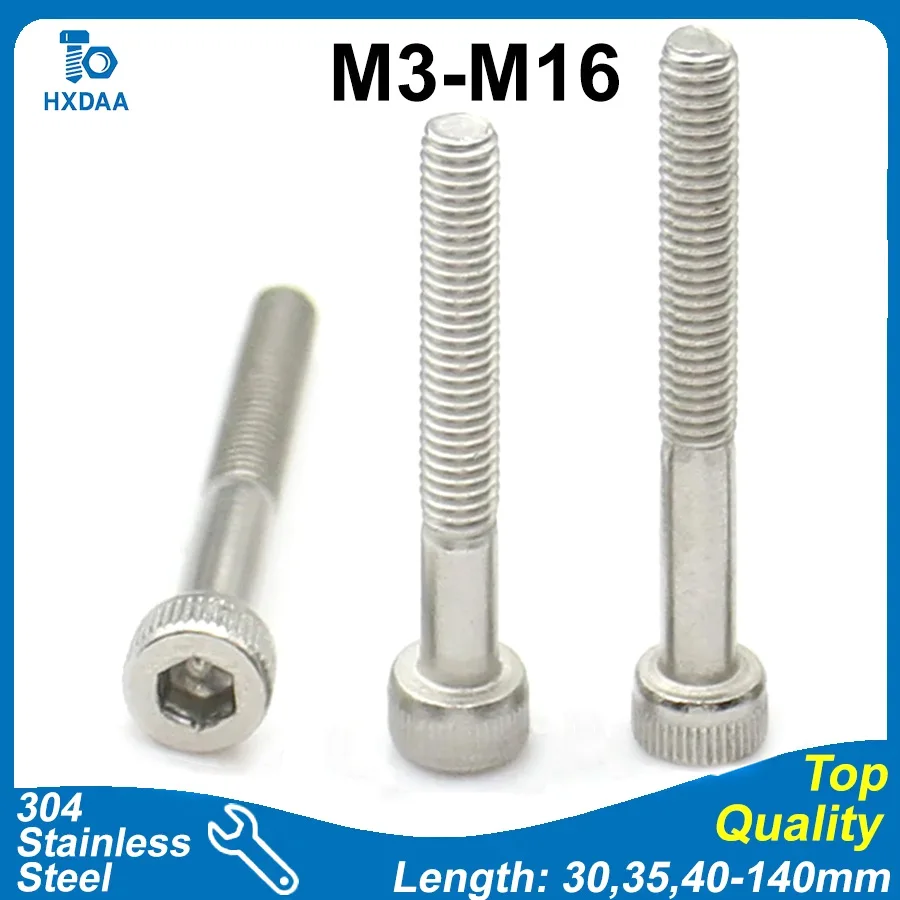 1–10 Stück M3 M4 M5 M6 M8 M10 M12 M14 M16 304 Edelstahl Innensechskantschrauben Rändelgriff Zylinderkopf DIN 912 Image