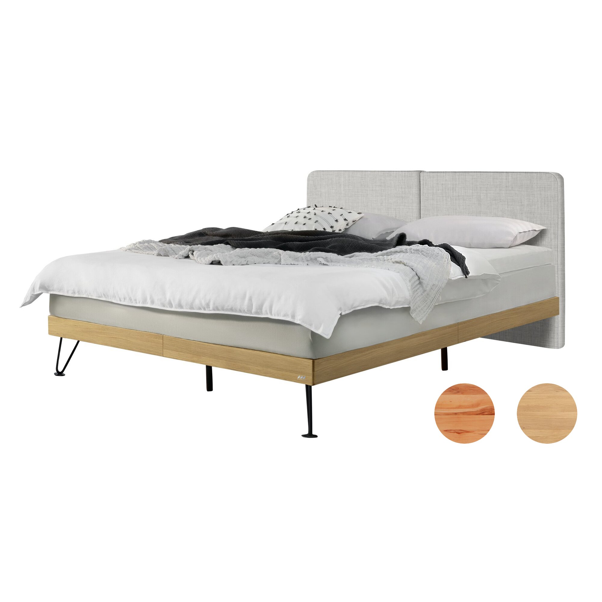 Hasena »Marsala« Boxspringbett 180x200 cm / Wildbuche natur, geölt / Pepe grey / soft Image