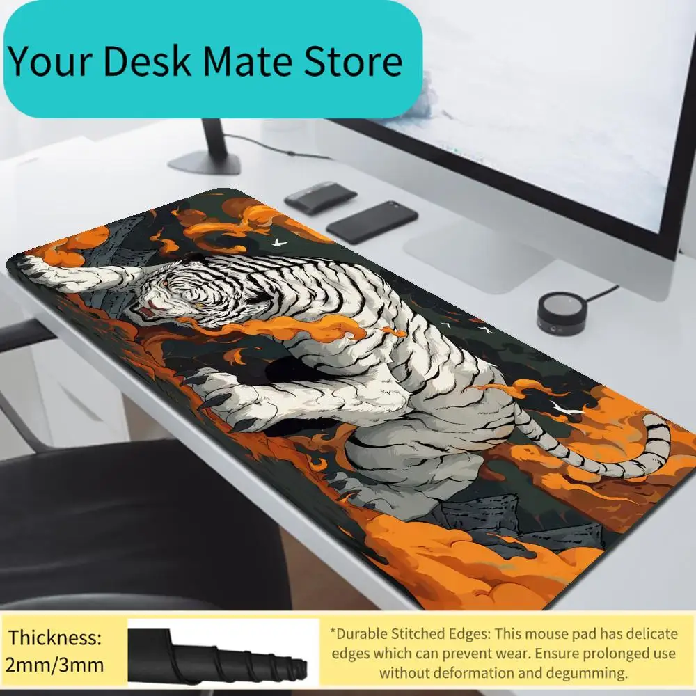 Tiger-Mauspad, rutschfest, HD-Druck, große Größe, 900 x 400 mm, Schreibtischunterlage, Tastaturunterlage, Gummiteppich, Computerteppich, Gamer-Mauspads für PC Image