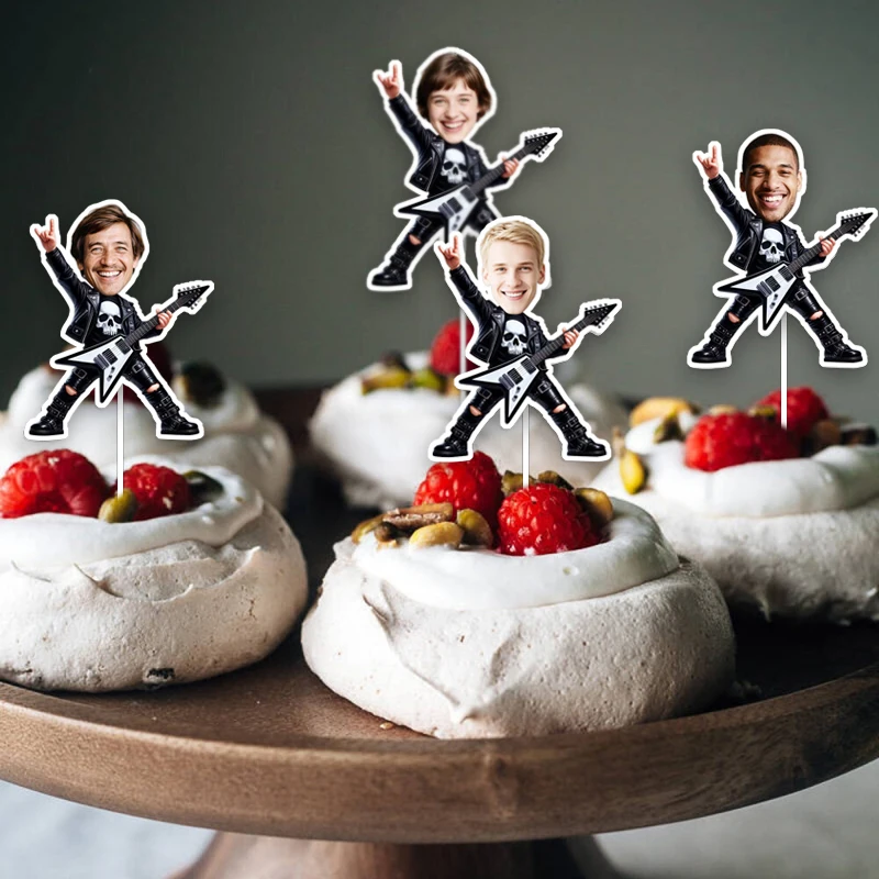 12/24 Stück Rockband-Thema Personalisierbare Avatar-Kuchenaufsätze für Jungen und Mädchen, Geburtstagsfeier-Dekorationszubehör Image