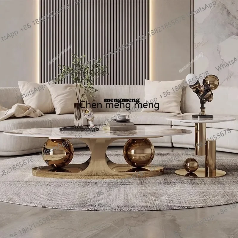 Moderner Gesinterter Stein-Couchtisch Minimalistisches Edelstahl-Oval-Couchtisch-Design Wohnzimmermöbel Image
