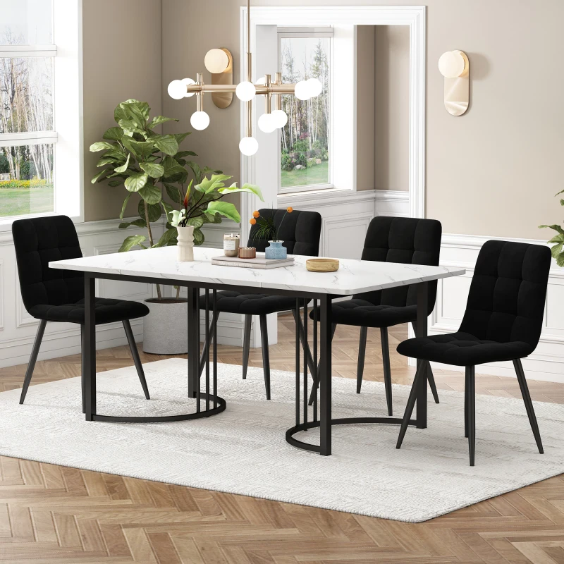 Essgruppe (5-teilig), Esstisch mit 4 Stühlen Set, Modernes Küchentisch-Set, 140×80cm Küchentisch mit schwarzen Metallbeinen, MDF