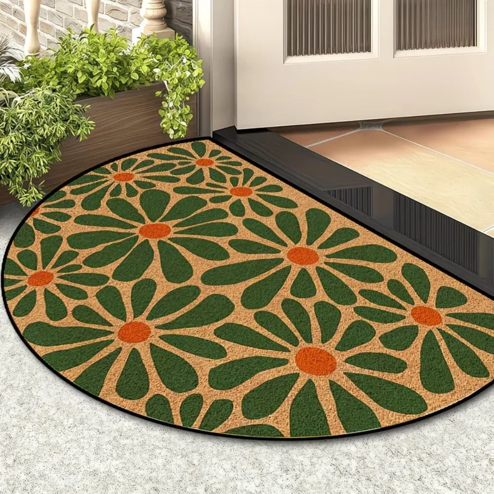 Große Gänseblümchen Halbrunde Türmatte Halbkreisförmiger Eingangsteppich Rutschfeste Haustürmatte Halbmond-Willkommensmatte Blumenmuster Bodendekoration Image