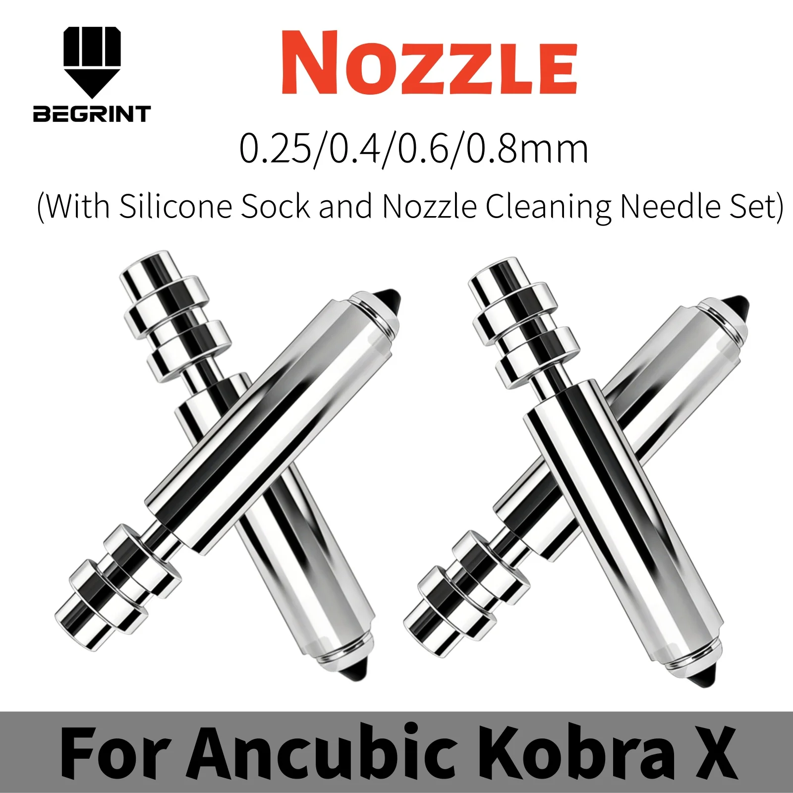Verbesserte integrierte Bimetall-Düse für Anycubic Kobra X, 0,25 0,4 0,6 0,8 mm mit Silikonsockel und Düsenreinigungsset Image
