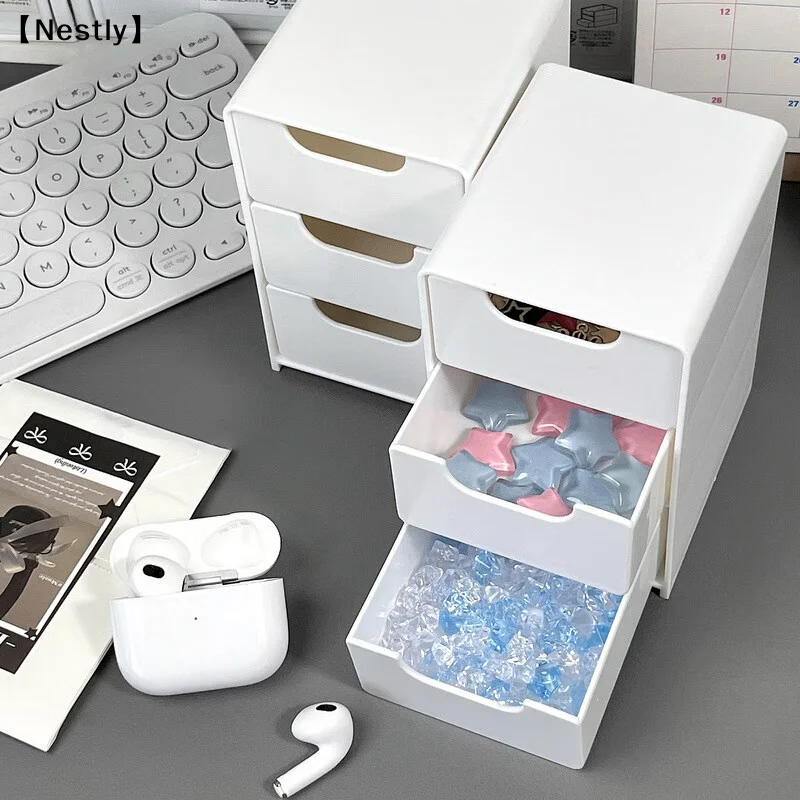 Einfache 3-lagige Schreibtisch-Aufbewahrungsbox mit Schubladen, multifunktionale Aufbewahrungsbox für Schreibwaren und Kleinigkeiten, Organizer für handgefertigte Teile〔Nest〕 Image