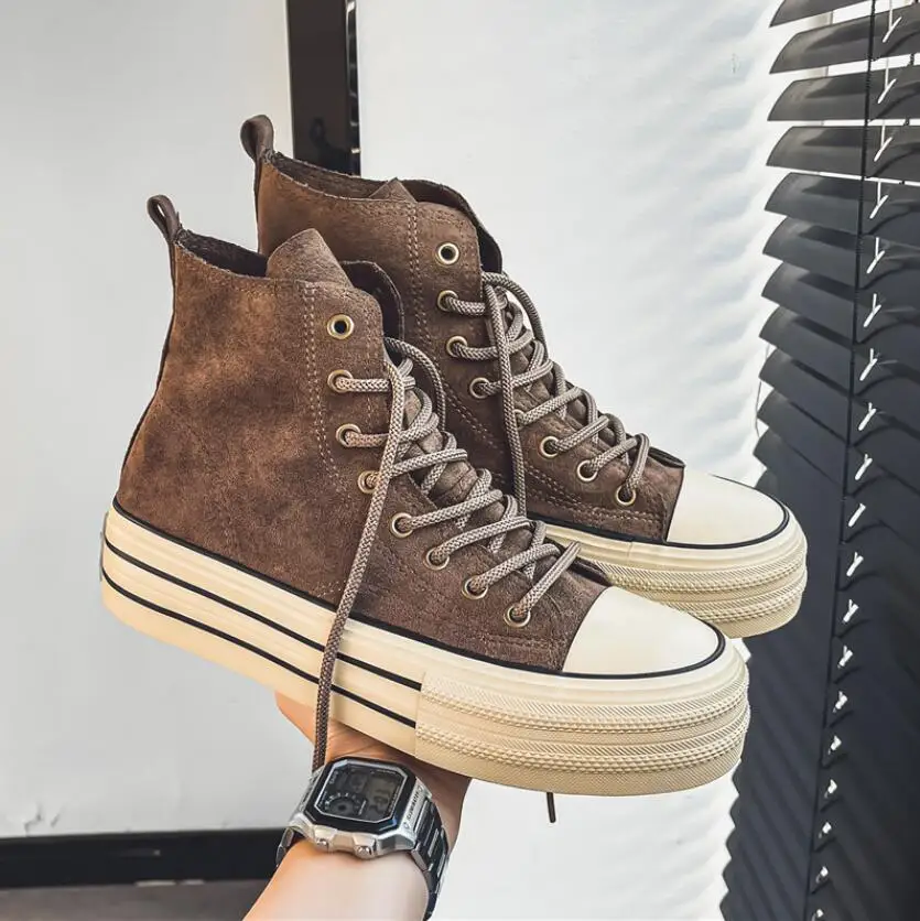 Frühling Herbst Vintage High Top Leinwand Schuhe Männer Braun Turnschuhe Student Espadrilles Plattform Komfort Herren Vulkanisieren Schuhe