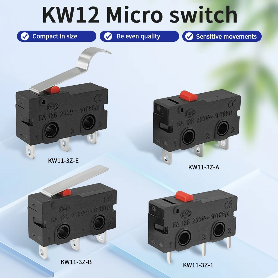 10 Stück Mikro-Endschalter KW12 AC 250 V 5 A Mikroschalter Kontakttaste Mikroschalter KW12 3 Pins 1 NC 1 NO Mini-Endschalter Image